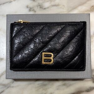 BALENCIAGA CRUSH LONG COIN AND CARD HOLDER QUILTED IN BLACK